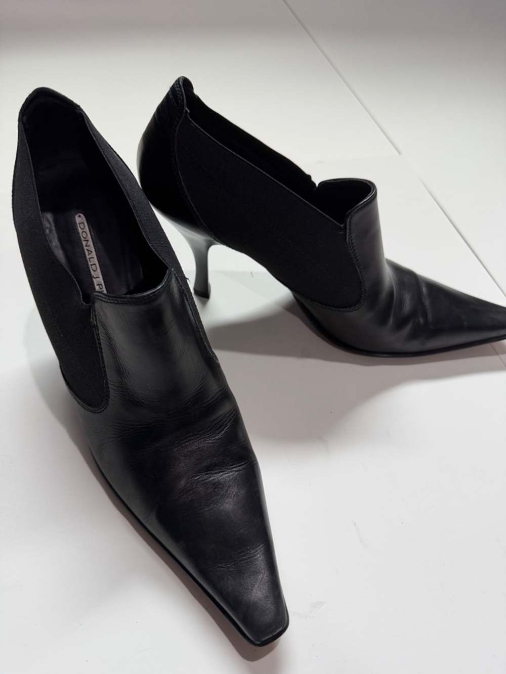 Donald J. Pliner Black Leather Pointed Toe Stiletto Booties